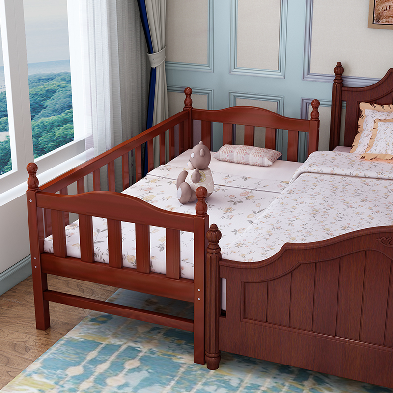 美帮汇檀木儿童床拼接床带护栏加宽床小孩床床童床护栏床定制实木床 200*80*40三面护栏无梯 其他不带抽屉