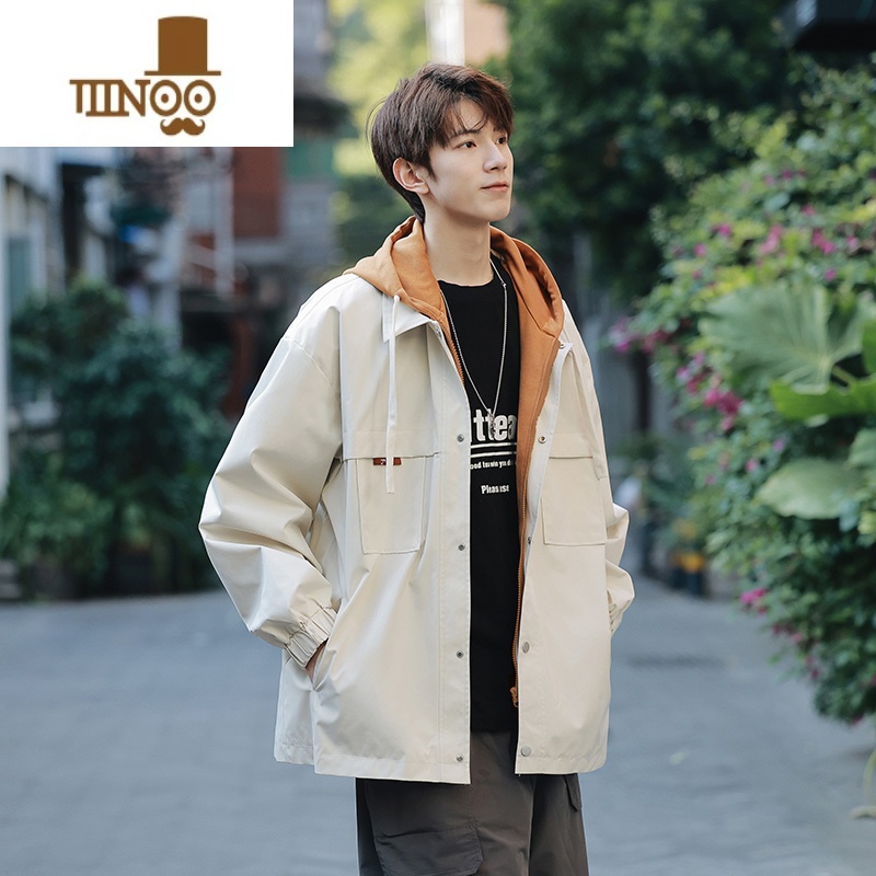 YANXU外套男风衣式男生2023新款秋装假冲锋衣休闲男女款夹克高清大图