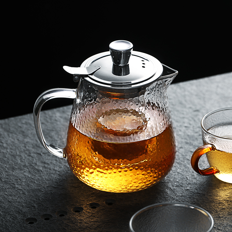 美帮汇家用茶壶套装小号沏茶杯耐热玻璃煮茶带过滤泡茶一人锤纹功夫茶具 630ml-茶壶+2只水杯+茶盘+加热底座+茶蜡高清大图