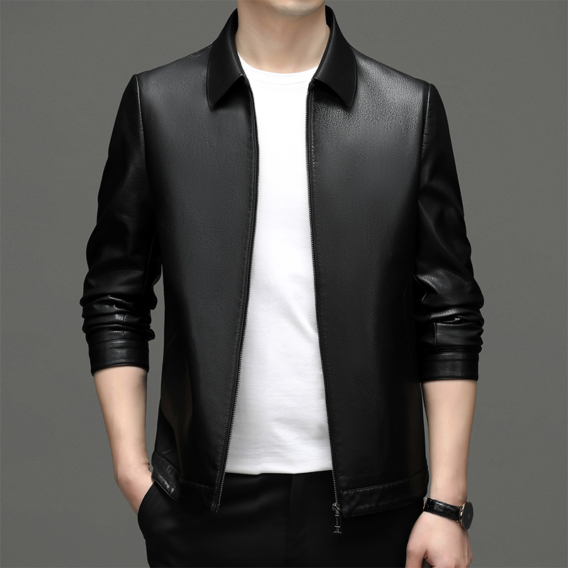 免费试穿 2024春秋装真皮夹克正品海宁皮衣男山羊皮软皮春秋季防风防水潮流中年男士商务休闲皮夹克外套海宁真皮绵羊皮高清大图