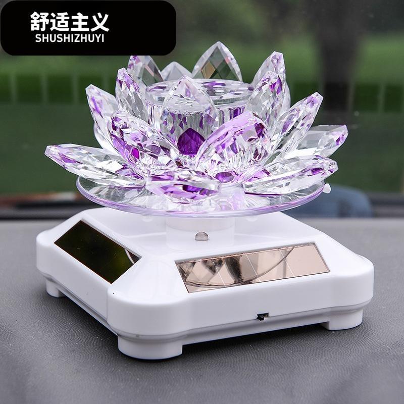 太阳能转动水晶莲花汽车香水座式车用品车载香水车内创意饰品摆件