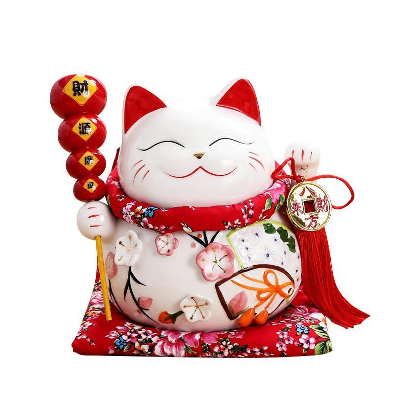 猫摆件 开业大号陶瓷存钱罐店铺家居办公创意礼品收银台摆设 三维工匠 10寸-花季铜钱(高24cm)猫