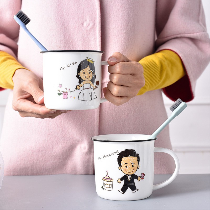 一家人漱口牙缸杯可爱儿童亲子刷牙杯家用四口杯子情侣洗漱杯陶瓷 三维工匠 漱口杯-外婆
