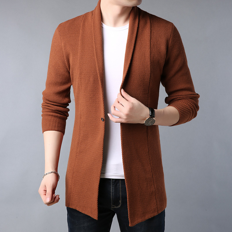 baluoshang纯色加厚开衫毛衣男外套韩版针织衫长袖线衫秋冬中长款帅气