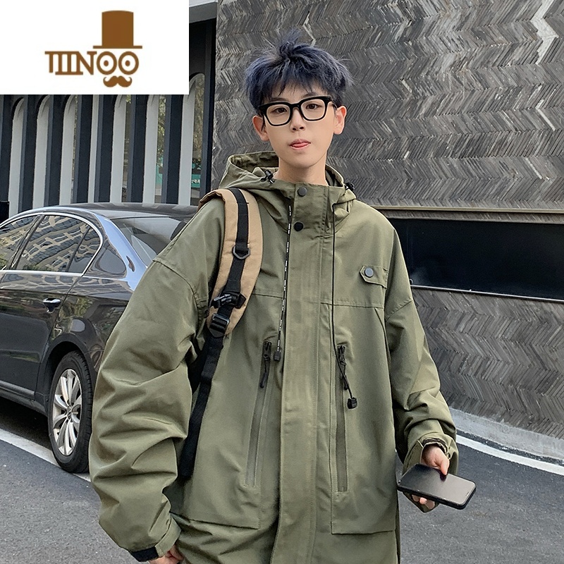 YANXU机能美式冲锋衣外套男宽松潮牌痞帅连帽oversize防水工装风衣夹克高清大图