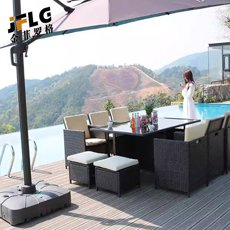 苏宁 金菲罗格 办公家具户外防晒桌椅庭院藤椅组合高清大图