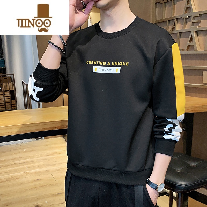 YANXU男士卫衣2023春季新款潮牌ins宽松圆领长袖t恤男装休闲打底衫高清大图
