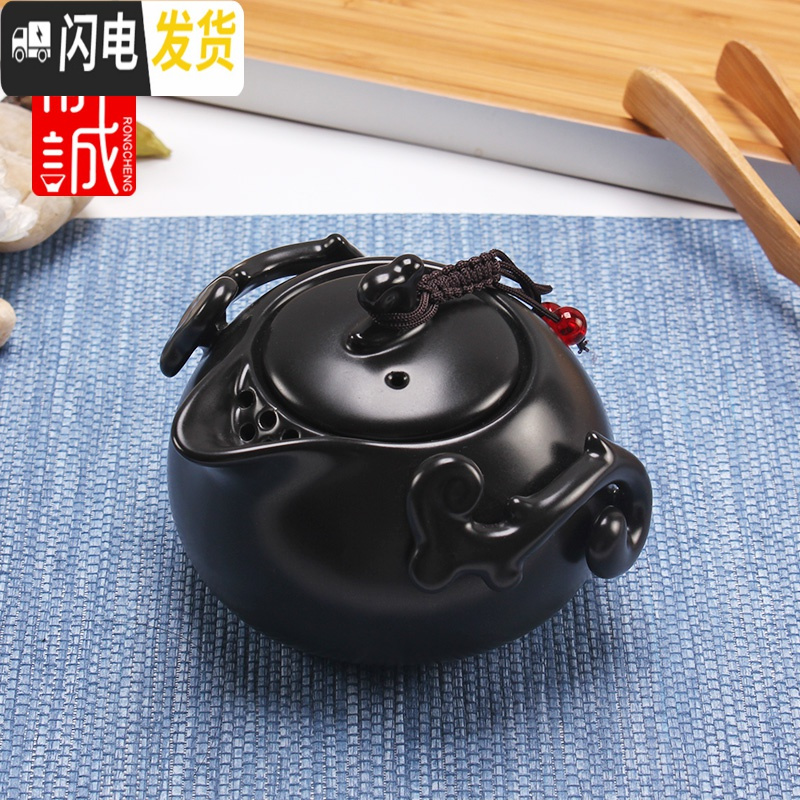 三维工匠陶瓷茶壶 家用功夫茶具单个泡茶壶 创意旅行茶水手抓壶冲茶器套装 10头[黑禅]