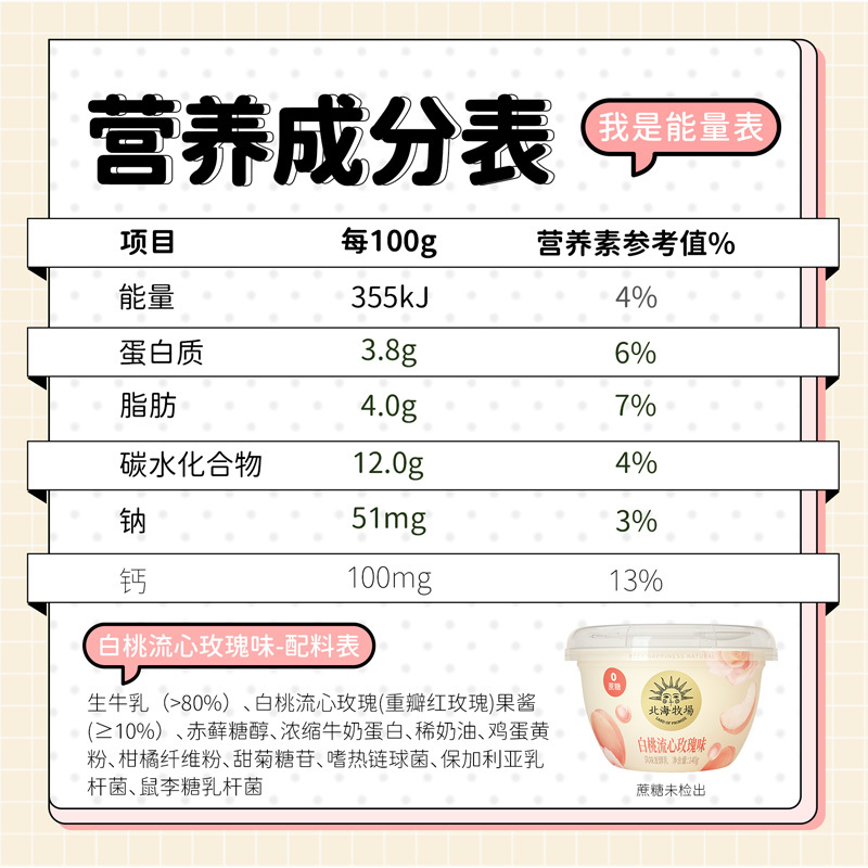 北海牧场宝石碗白桃流心玫瑰味酸奶果味140g*12杯0蔗糖风味发酵乳