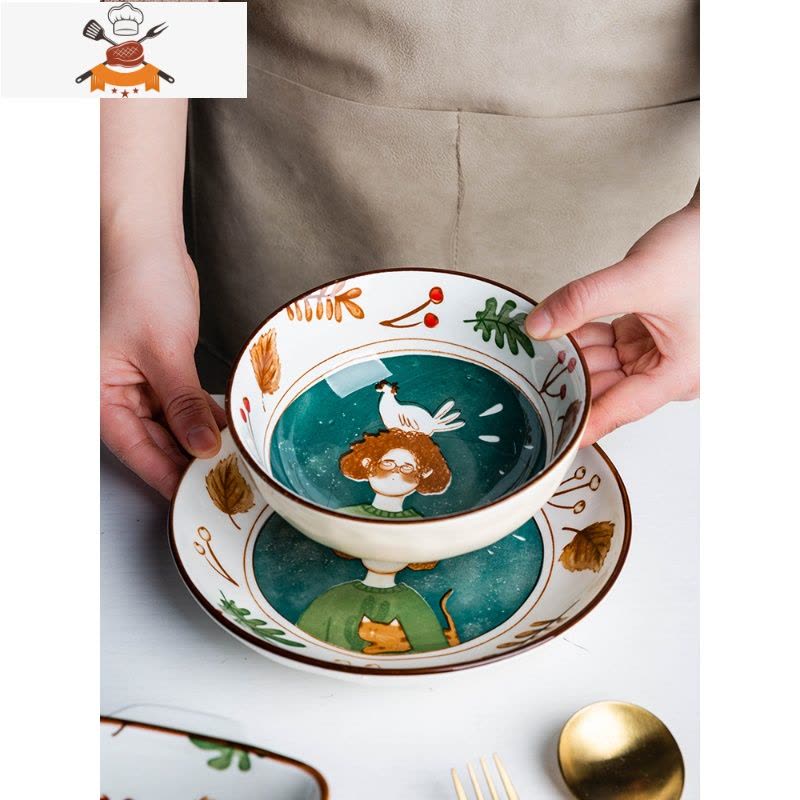 创意日式可爱碗盘餐具汤碗饭碗面碗个性家用碗碟套装网红 敬平 2人食9件套图片