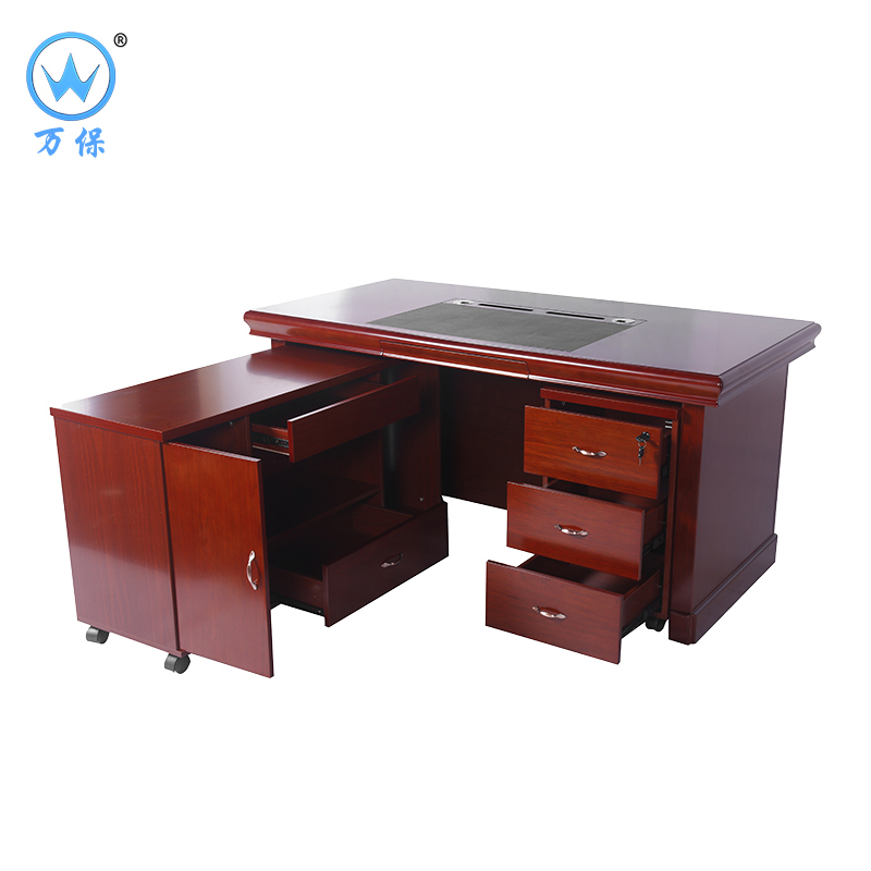 <万保>油漆办公桌 办公家具 电脑桌 现代中式油漆办公桌 实木铁皮老板桌 油漆班台 带副柜大班台 经理桌