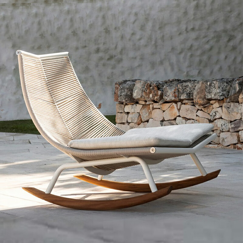 金菲罗格 阳台懒人沙发休闲摇椅午休靠背椅子户外庭院 摇椅-米白色(带半坐垫)高清大图