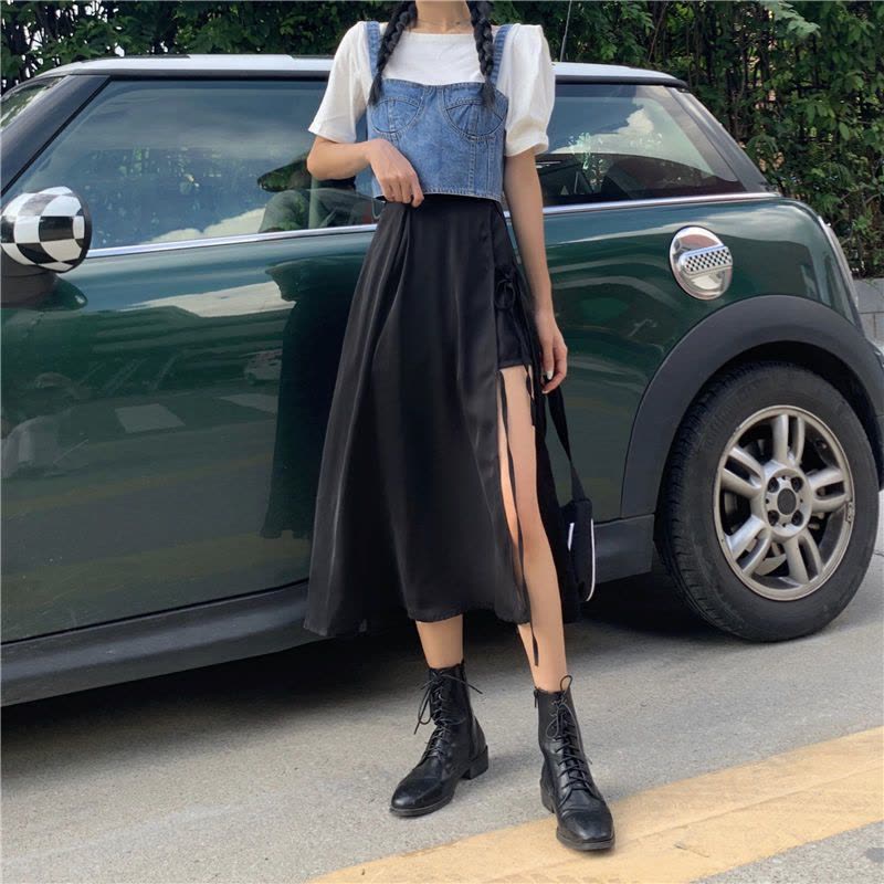 真维斯夏季侧开叉半身裙女洋气超仙遮肚a字裙休闲韩版中长款裙子图片