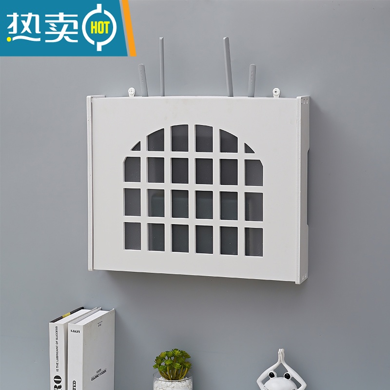 敬平免打孔创意明暗装路由器弱电箱多媒体箱空开盒装饰画配电表遮挡箱装饰画 带孔翻盖窗户款 简易组装大号内径横宽45*竖高35内径厚6cm