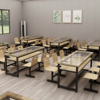 DXBG餐桌6人学校食堂小吃店快餐桌椅饭堂钢化玻璃桌1800*600*750