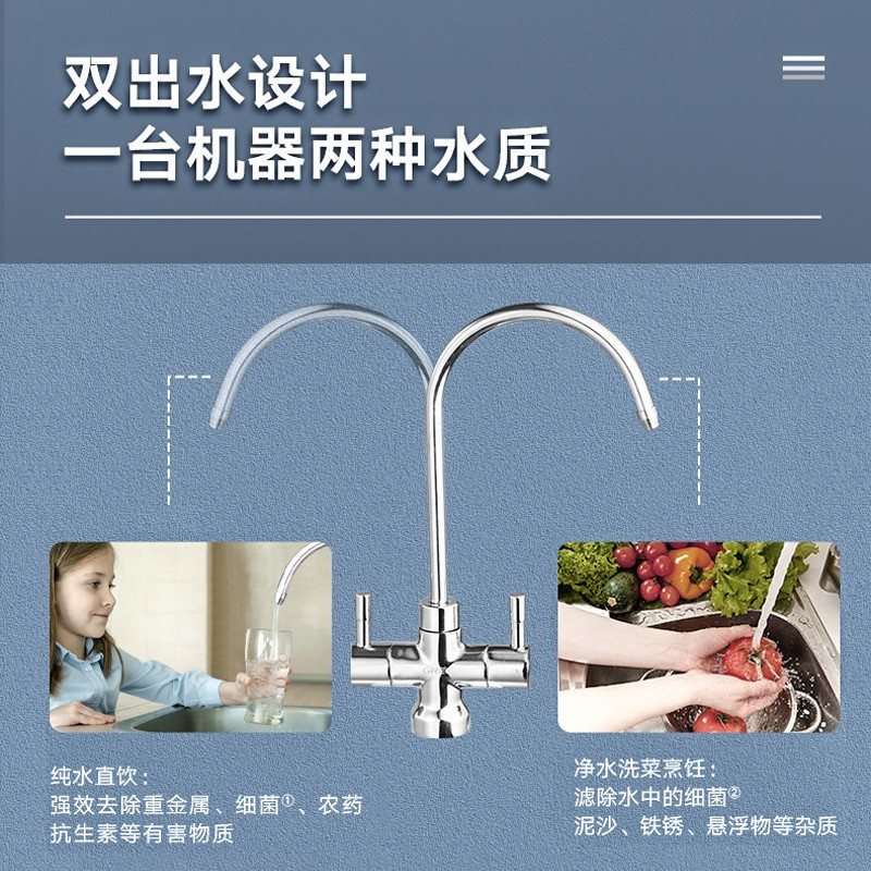 格力(GREE)净水器3年不换芯家用直饮RO反渗透过滤器无桶大通量33000L双出水直饮机WTE-PT60-3021高清大图