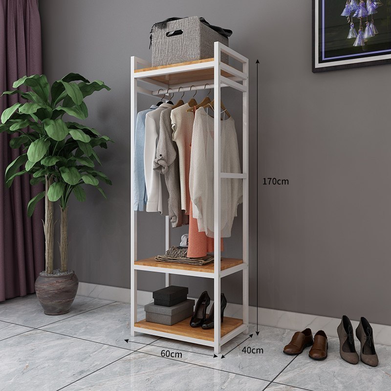 汐岩衣架落地卧室挂衣架现代简约衣服收纳架子家用室内储物衣柜置物架 60简易款-白架-A大