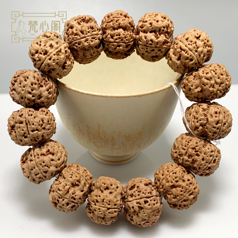 [梵心阁]尼泊尔至尊蜂窝双龙大金刚菩提手串5瓣梅花桩爆肉蜂王佛珠姜黄皮