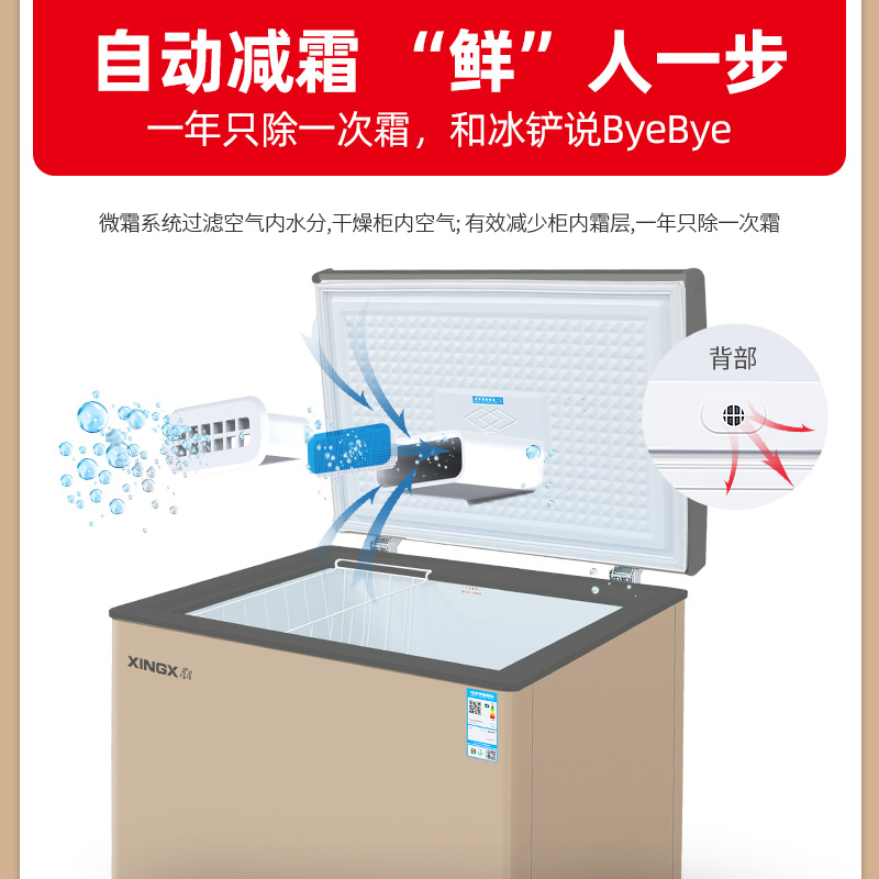 星星(XINGX) 101L 家用冷柜 卧式冷柜 冷藏冷冻转换柜 安全圆角 微霜系统 节能省电 BD/BC-101R