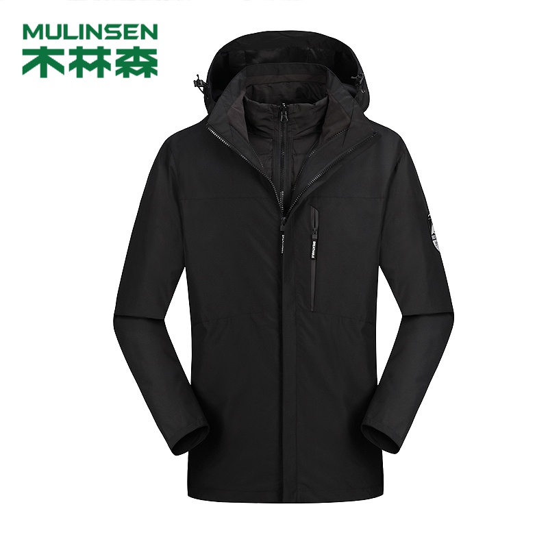 木林森(MULINSEN)三合一两件套羽绒棉内胆冲锋衣加绒加厚保暖锁温钓鱼服户外服高清大图