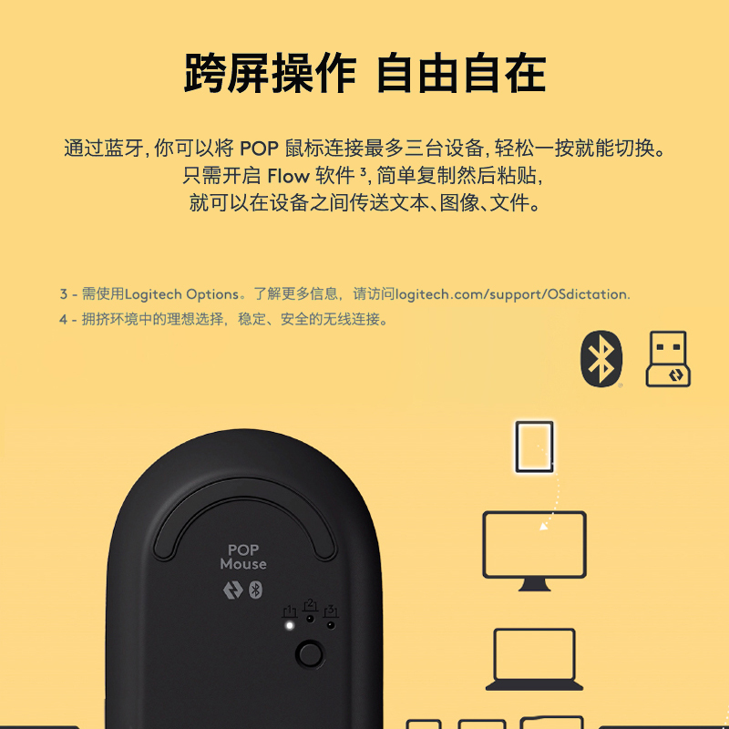 罗技(Logitech)POP MOUSE 无线蓝牙鼠标 时尚对称鼠标 女性便携鼠标 办公鼠标 梦幻紫