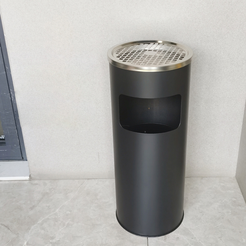 品美顺斯不锈钢圆形大号商用垃圾桶立式烟灰桶电梯口高档户外圆形黑色烤漆