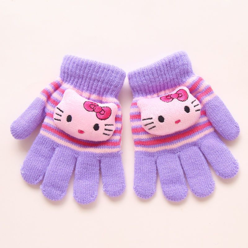 宝宝手套秋冬季儿童保暖男女学生五指半指翻盖卡通可爱针织手套莎丞