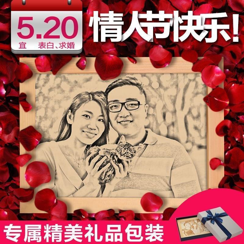 制作刻木刻画定制照片创意版画木板相片框摆台冲印闺蜜生日