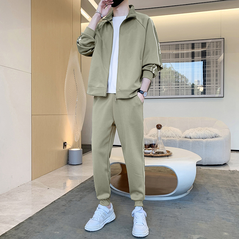 啄木鸟高端运动套装男士新款春秋开衫卫衣外套休闲裤搭配一套男装 520灰绿套装 4XL