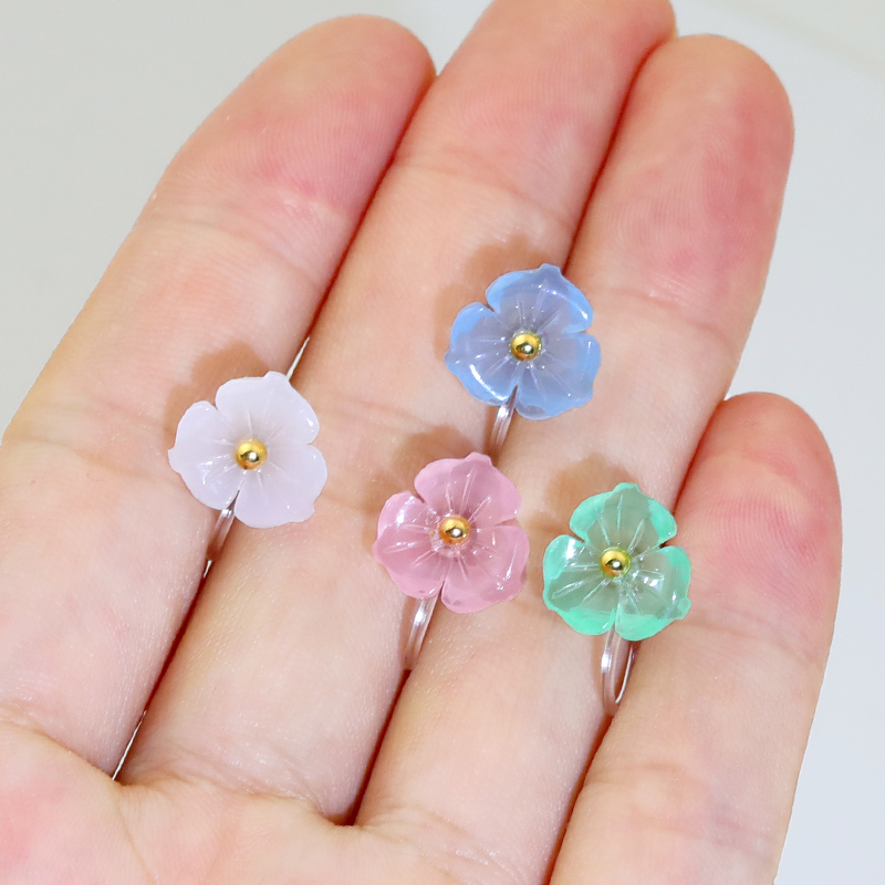 kulana防过敏树脂耳针三角梅花朵耳钉亚克力睡觉免摘耳环女