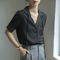 法式短袖衬衫女2022年新款夏季衬衣设计感小众别致上衣