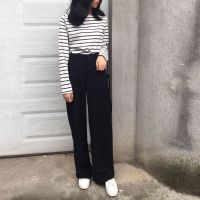 季韩版裤拖地休闲裤直筒裤阔裤长裤十分裤黑