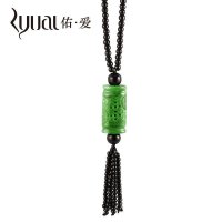 Ryual 盘钱柱岫玉时尚中国风翡翠玉石吊坠男士吊坠项链 总长41CM,链长32CM