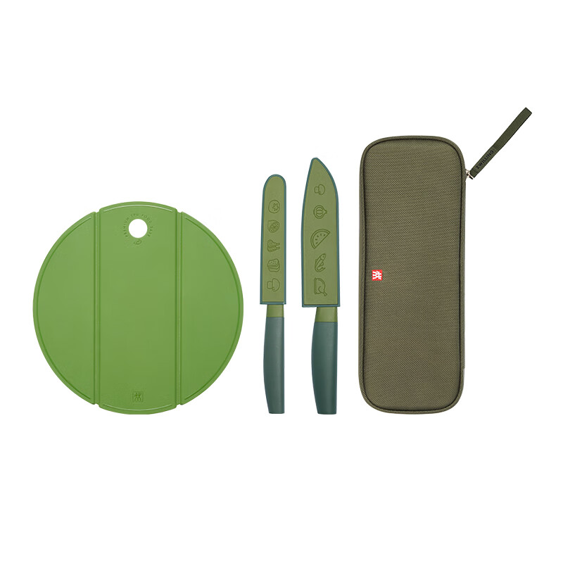 双立人 1029076 刀具 NowS便携刀包4件套刀具套装多用刀面包刀菜刀砧板菜板户外露营 山野绿 4件套