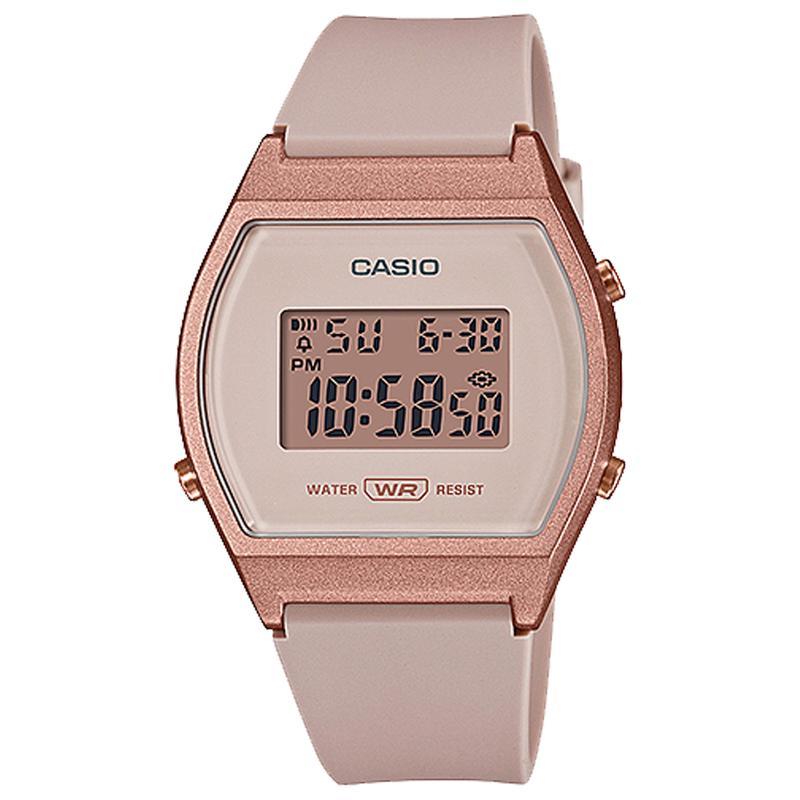 卡西欧(CASIO)男士玫瑰金数码运动石英手表防水1/100秒计时LED背光日常防水表