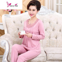 鱼篓(FISH BASKET)秋季新款女士长袖睡衣女中老年棉加大码休闲中年服套装