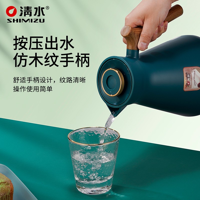 清水保温壶家用时尚玻璃内胆水壶办公室便携式暖壶欧式暖瓶 1L 灰色 SM-1182-100高清大图