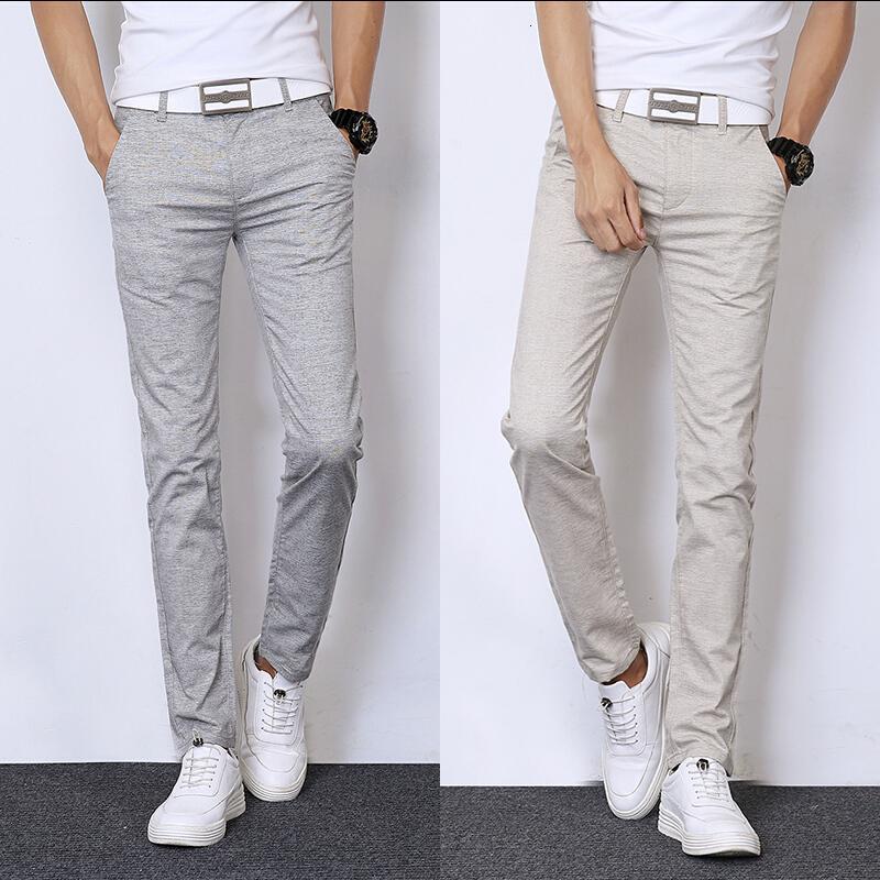 夏季男士裤子韩版休闲裤男裤薄款修身直筒弹力透气夏裤亚麻裤男