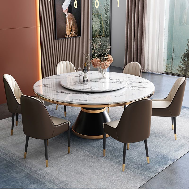 轻奢大理石餐桌圆桌意式餐桌椅带转盘岩板饭桌现代简约圆型餐桌