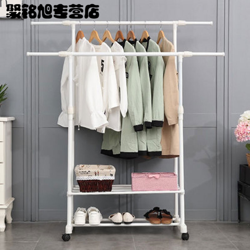 升降伸缩晾衣架落地折叠室内外双杆晒衣架家用阳台挂衣架晾衣杆简约?加粗白色双杆款大