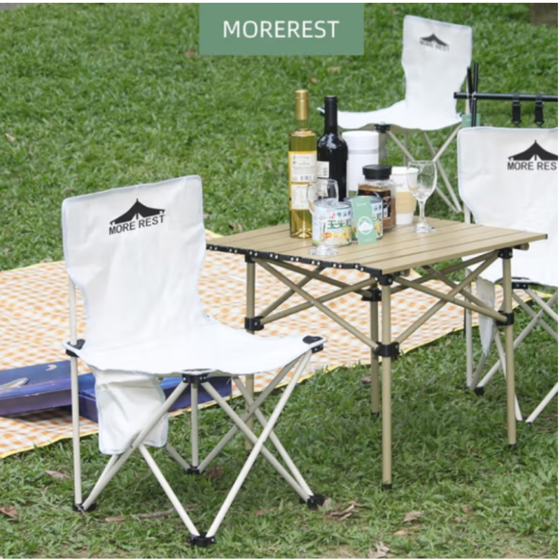 MOREREST户外桌椅套装折叠便携式野餐烧烤用品装备露营车载铝合金蛋卷桌MX-012(方桌子+2椅子)