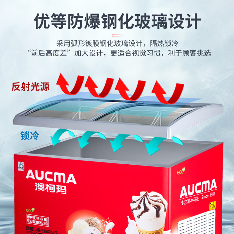 澳柯玛SD-416雪糕柜卧式冰柜展示柜 商用冷冻柜 大容量冰箱点菜冷柜 钢化玻璃门负30度 1级能效高清大图