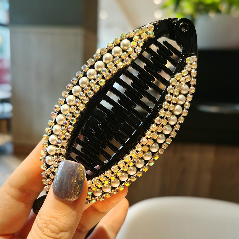 佰仕林气质水钻珍珠香蕉夹鱼骨夹韩版发夹发饰盘发头饰女发卡女