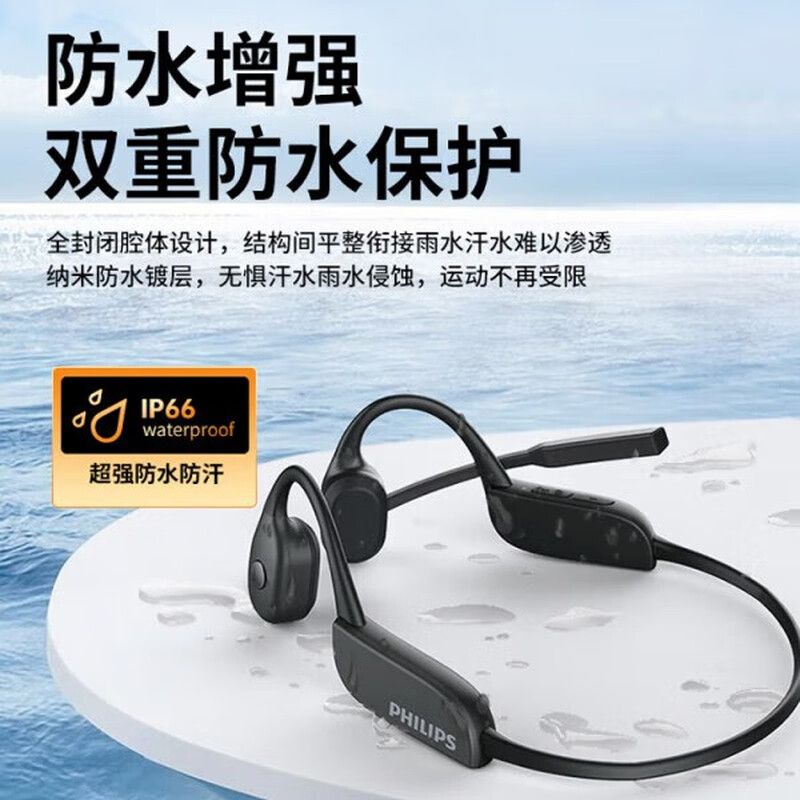 飞利浦(PHILIPS)TAN5609 骨传导蓝牙耳机旋转麦杆黑色高清大图