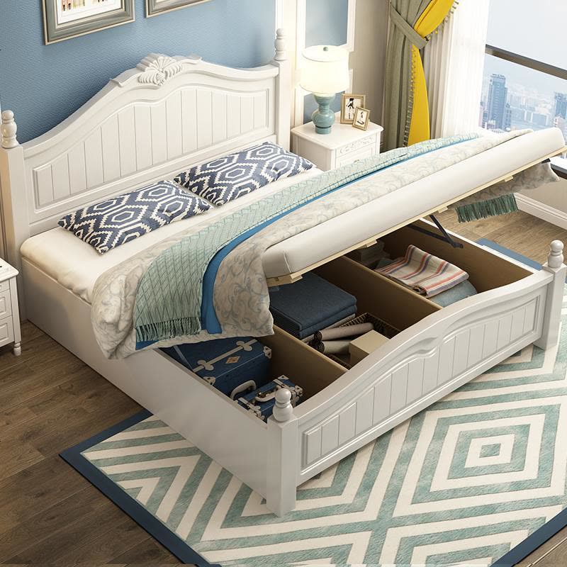 美式实木床1.8米白色双人床欧式床主卧公主床储物床1.5米现代简约图片