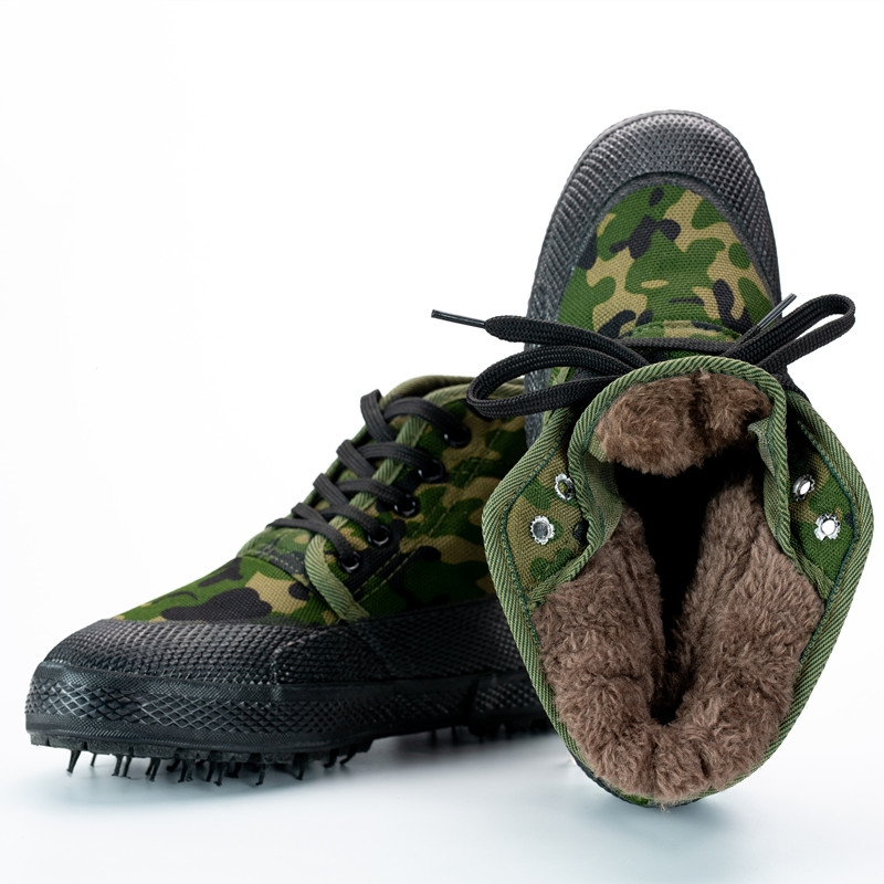冬季解放鞋男棉鞋高帮加绒加厚迷彩作训鞋帆布棉鞋闪电客劳保鞋防滑