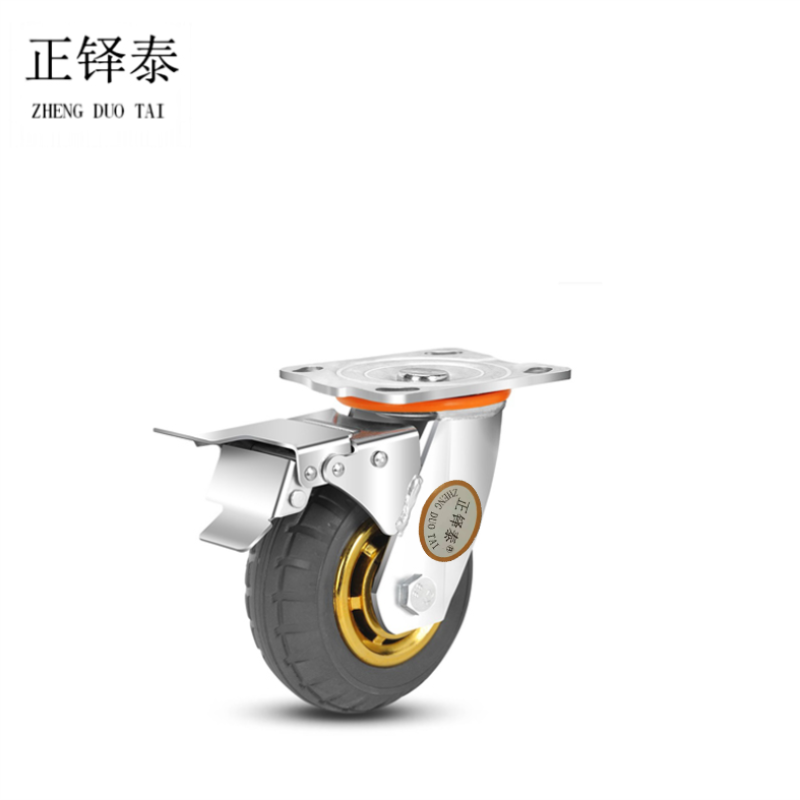 正铎泰 橡胶静音带刹车万向轮4寸 100mm / 个高清大图
