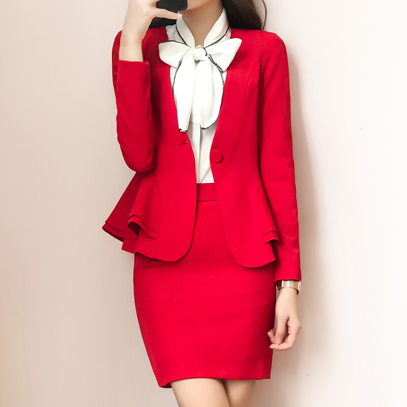 职业装女装套装长袖播音主持艺考女上镜装西装正装套裙养生馆工衣