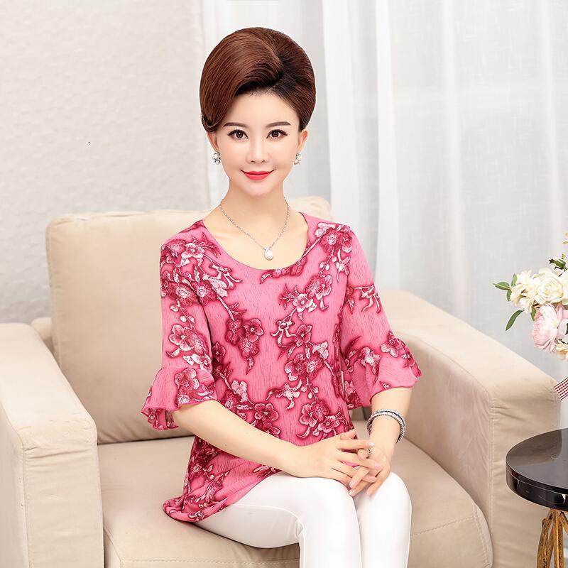 中老年女装妈妈装春夏装新款半袖雪纺衫中袖t恤衫打底衫女上衣