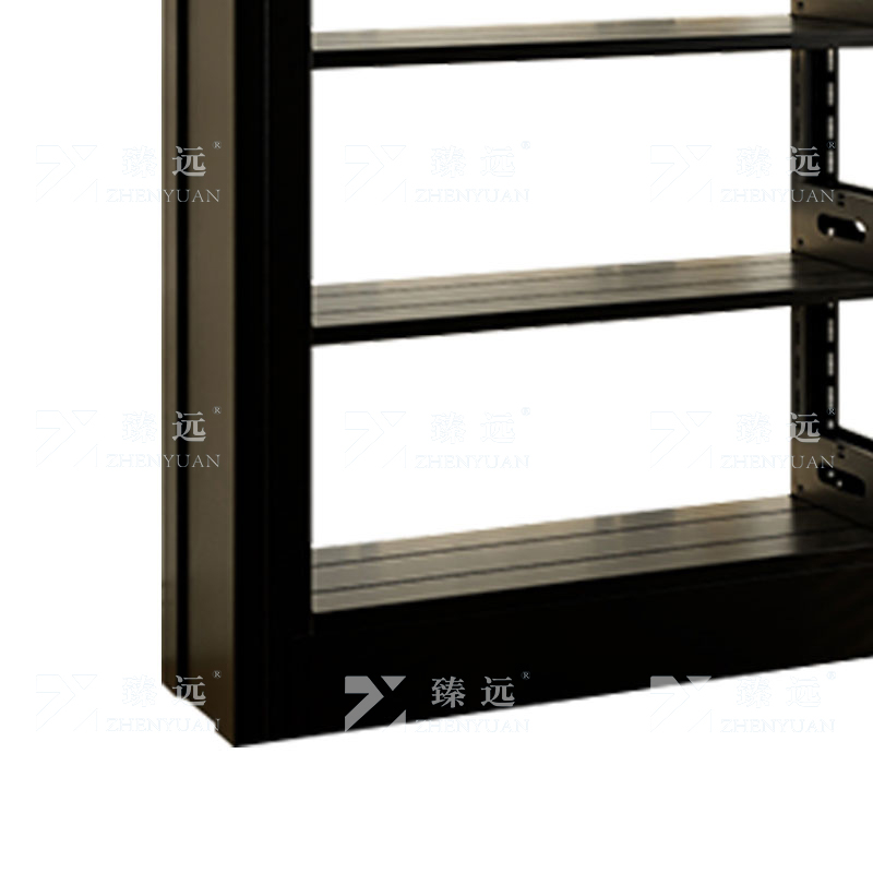 臻远ZY4072607 钢制书架图书馆书架资料架 单面6层一列二组黑色 1900*300*2000高清大图